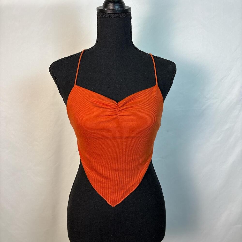 Orange ribbed tank top with adjustable straps